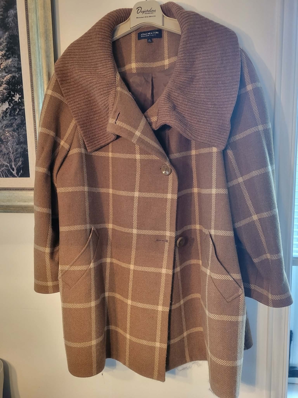 Jones New York Brown Plaid Pea Coat